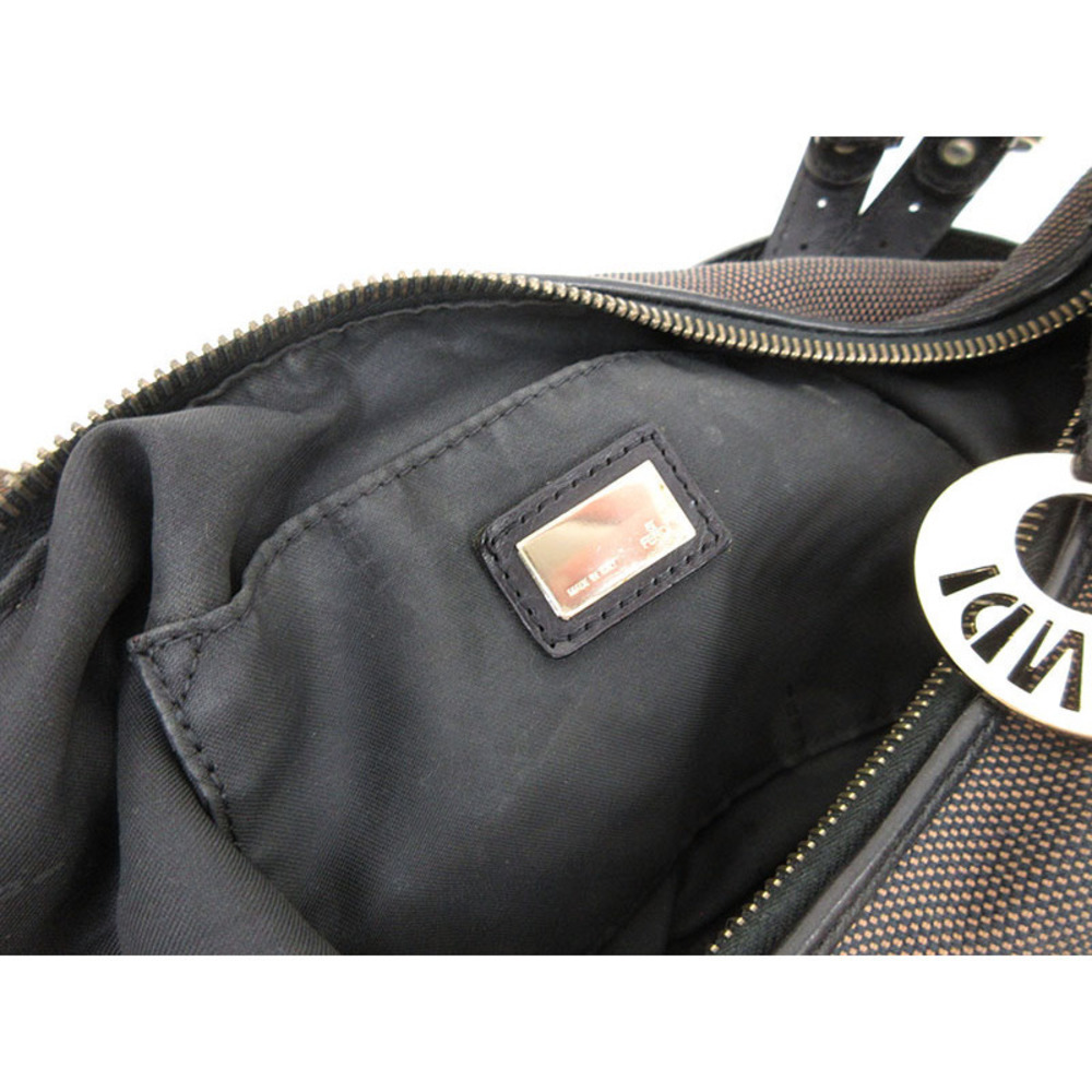 FENDI Shoulder Bag Brown Black Canvas Leather - Picture 9 of 10